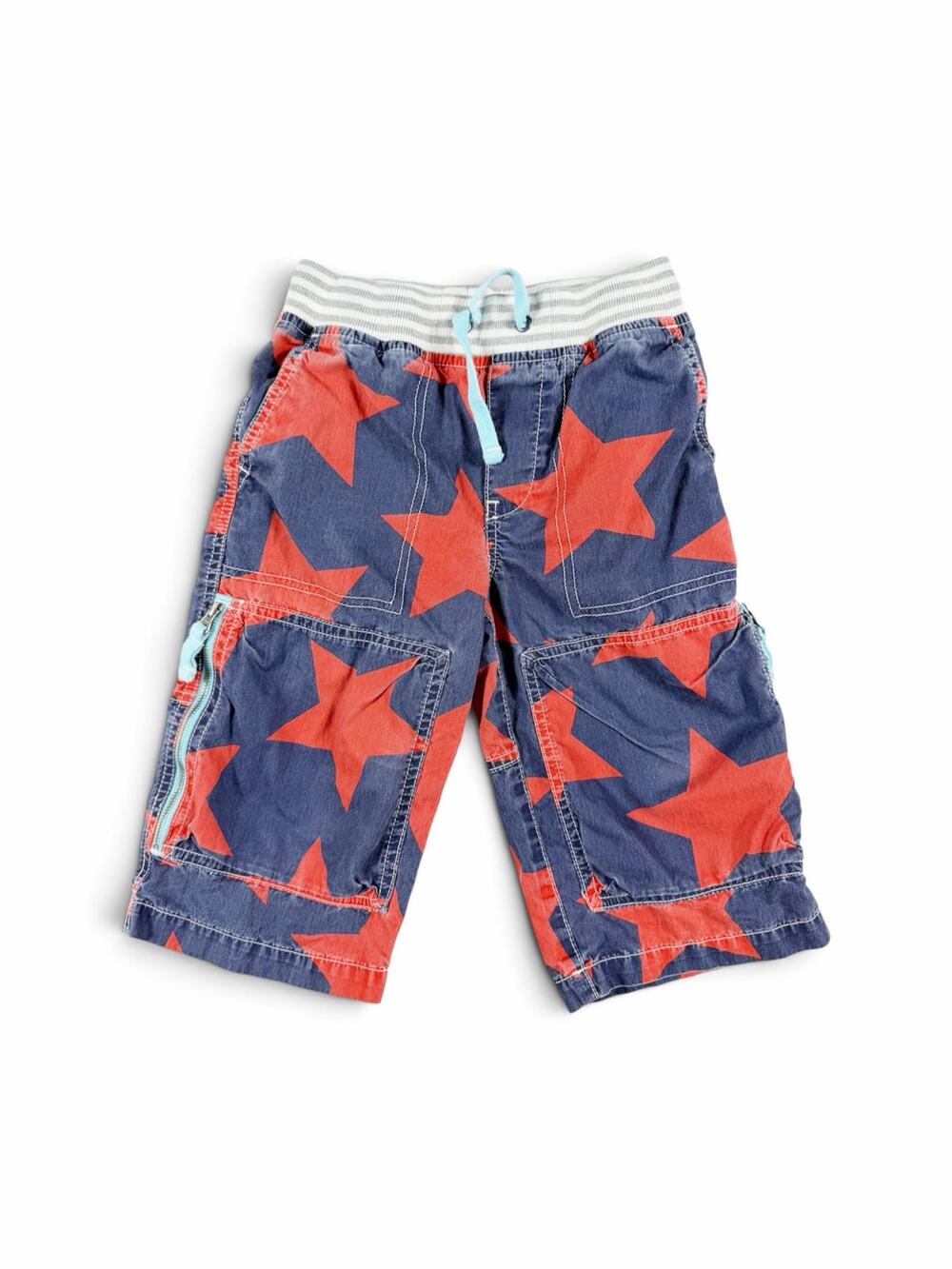 Mini Boden Techno Cargo Shorts Red Star Print Blue Boys Size 7